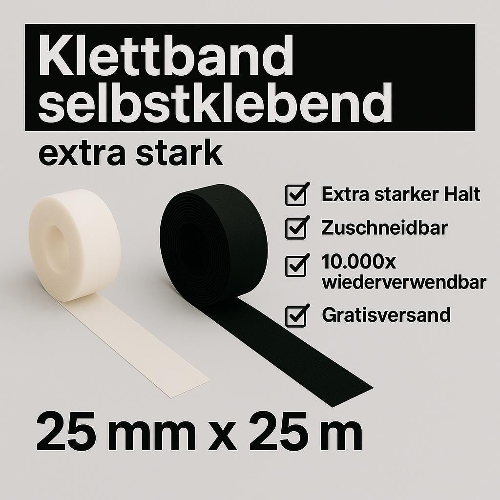 25 m Klettband selbstklebend 25mm Hakenband + Flauschband Klettverschluss