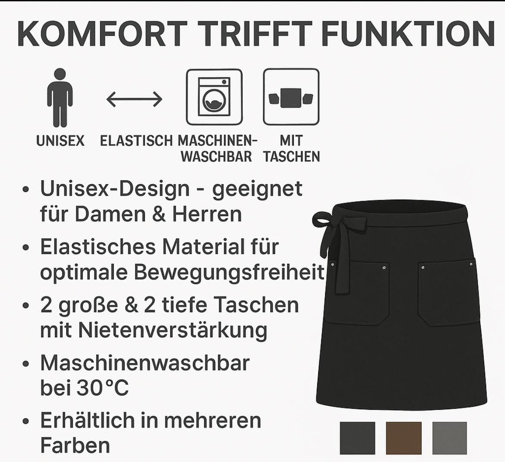 Grillschürze für Frauen & Männer - Küche, Garten, BBQ, Hobby - 65 x 46 cm / 10% Sommerrabatt mit Code "Sommer25"