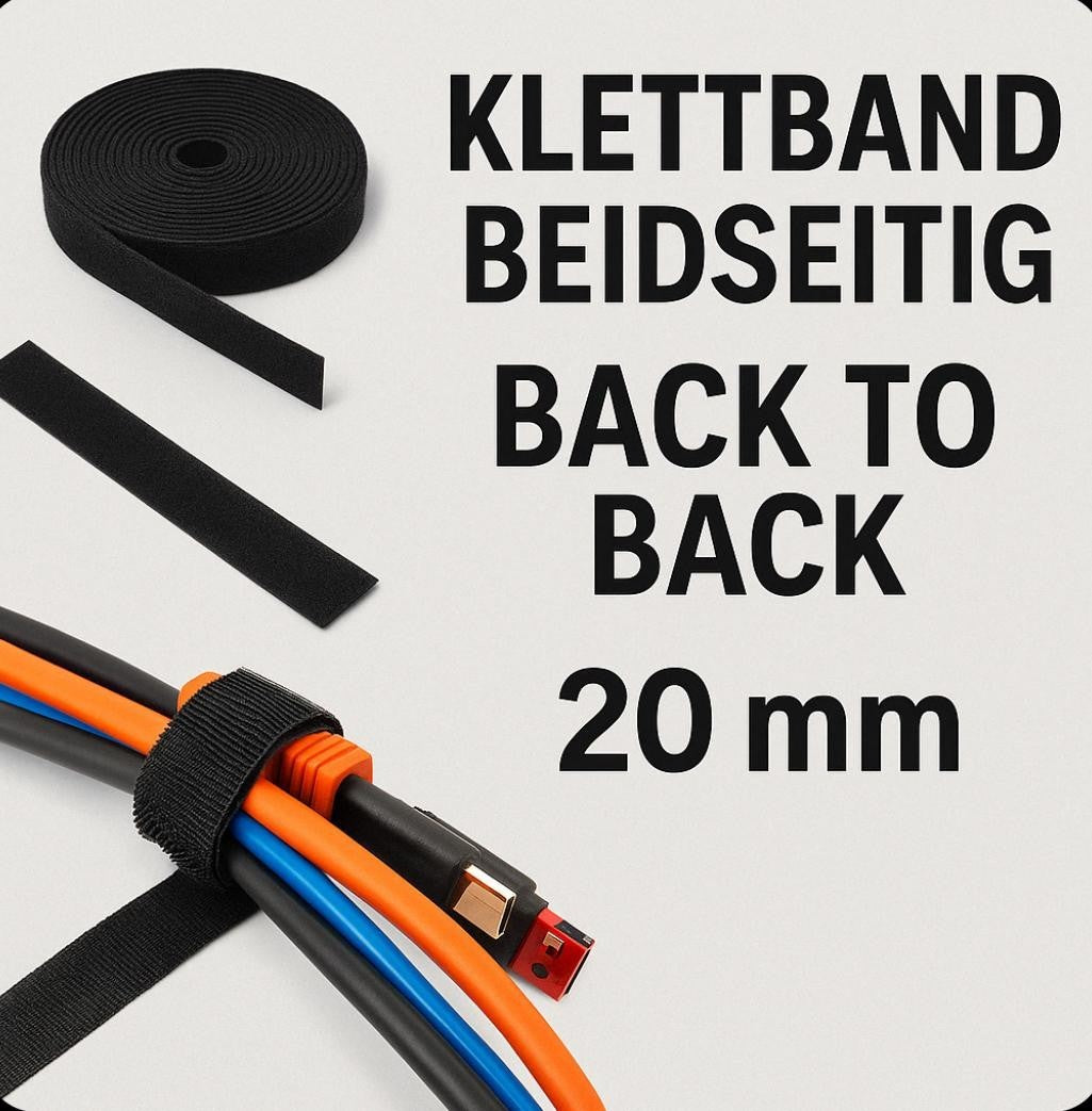 Klettband Kabelbinder 20mm beidseitig - Back to Back -   3m / 6m / 25m Länge