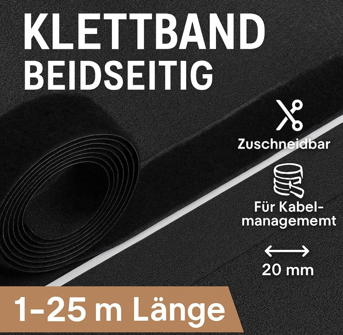 Klettband Kabelbinder 20mm beidseitig - Back to Back -   3m / 6m / 25m Länge