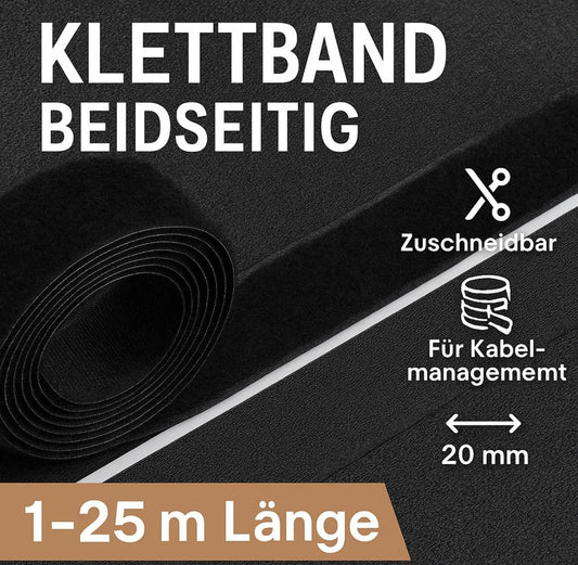 Klettband Kabelbinder 20mm beidseitig - Back to Back -   3m / 6m / 25m Länge