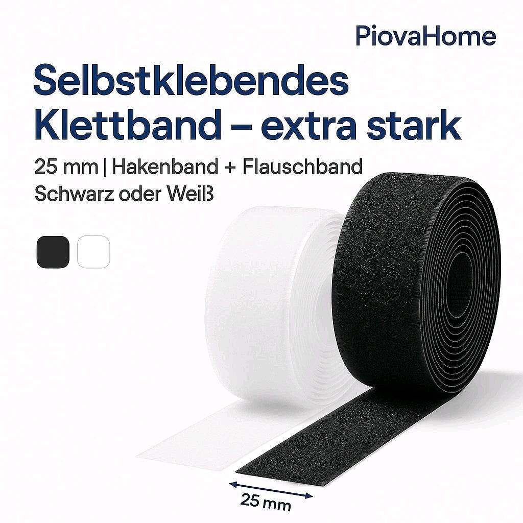 25 m Klettband selbstklebend 25mm Hakenband + Flauschband Klettverschluss