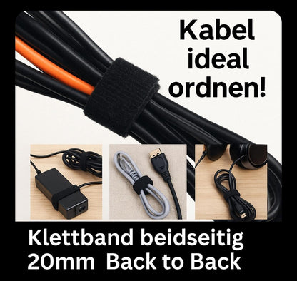 Hook and loop cable ties 20mm double-sided - Back to Back - 3m / 6m / 25m length 
