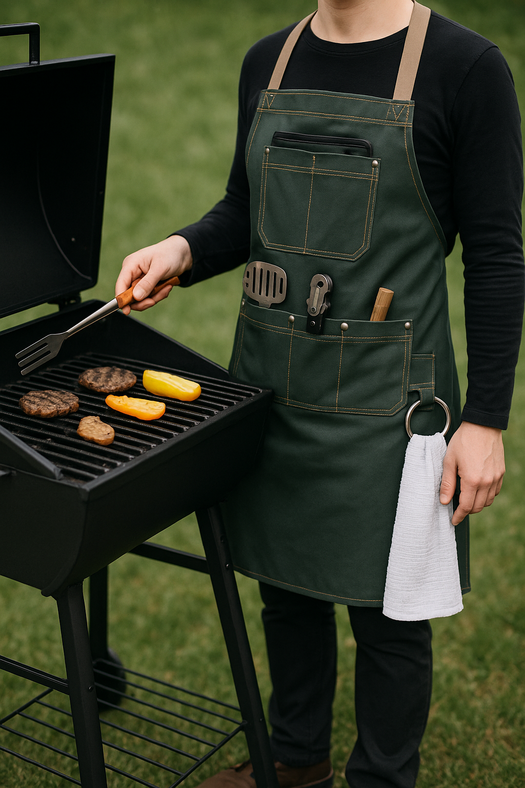 Grillschürze Lederoptik | BBQ Arbeitsschürze mit Taschen | Unisex Kochschürze - PiovaHomeFashion