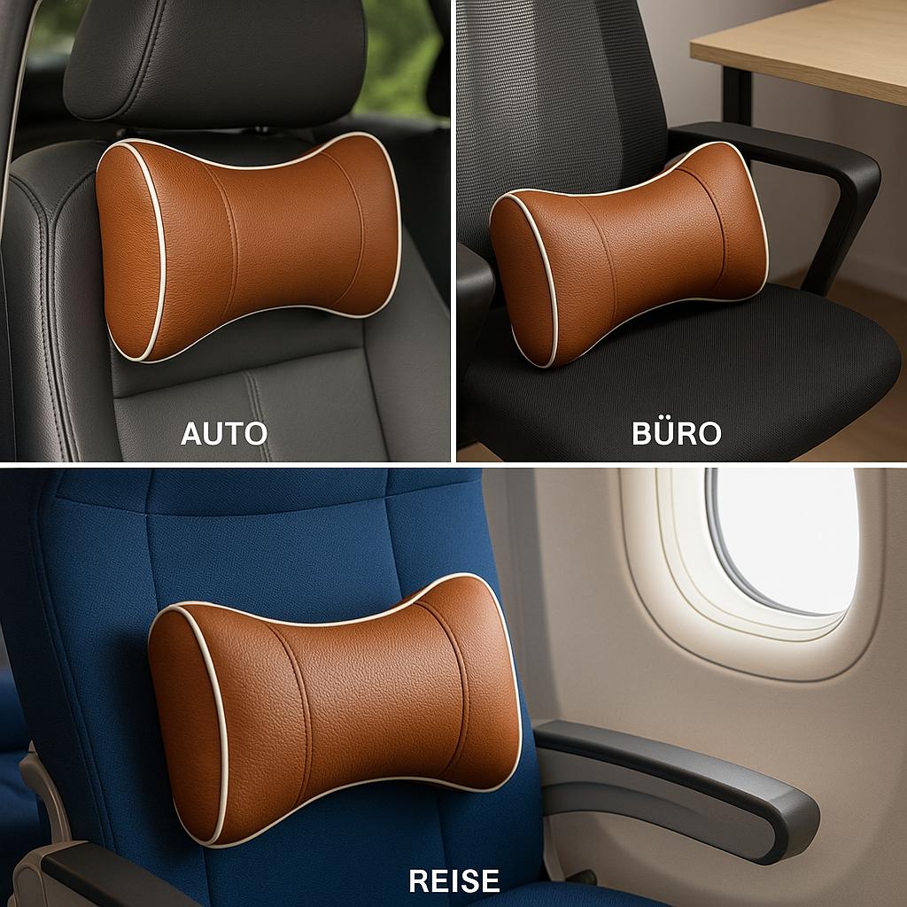 2x Ergonomisches Nackenkissen Auto & Büro – waschbar, mit Gummiband, 33x19 cm