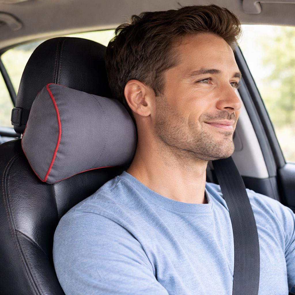 2x Ergonomisches Nackenkissen Auto & Büro – waschbar, mit Gummiband, 33x19 cm