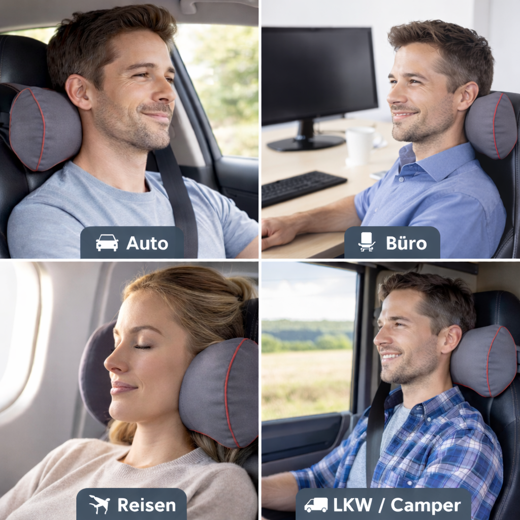 2x Ergonomisches Nackenkissen Auto & Büro – waschbar, mit Gummiband, 33x19 cm