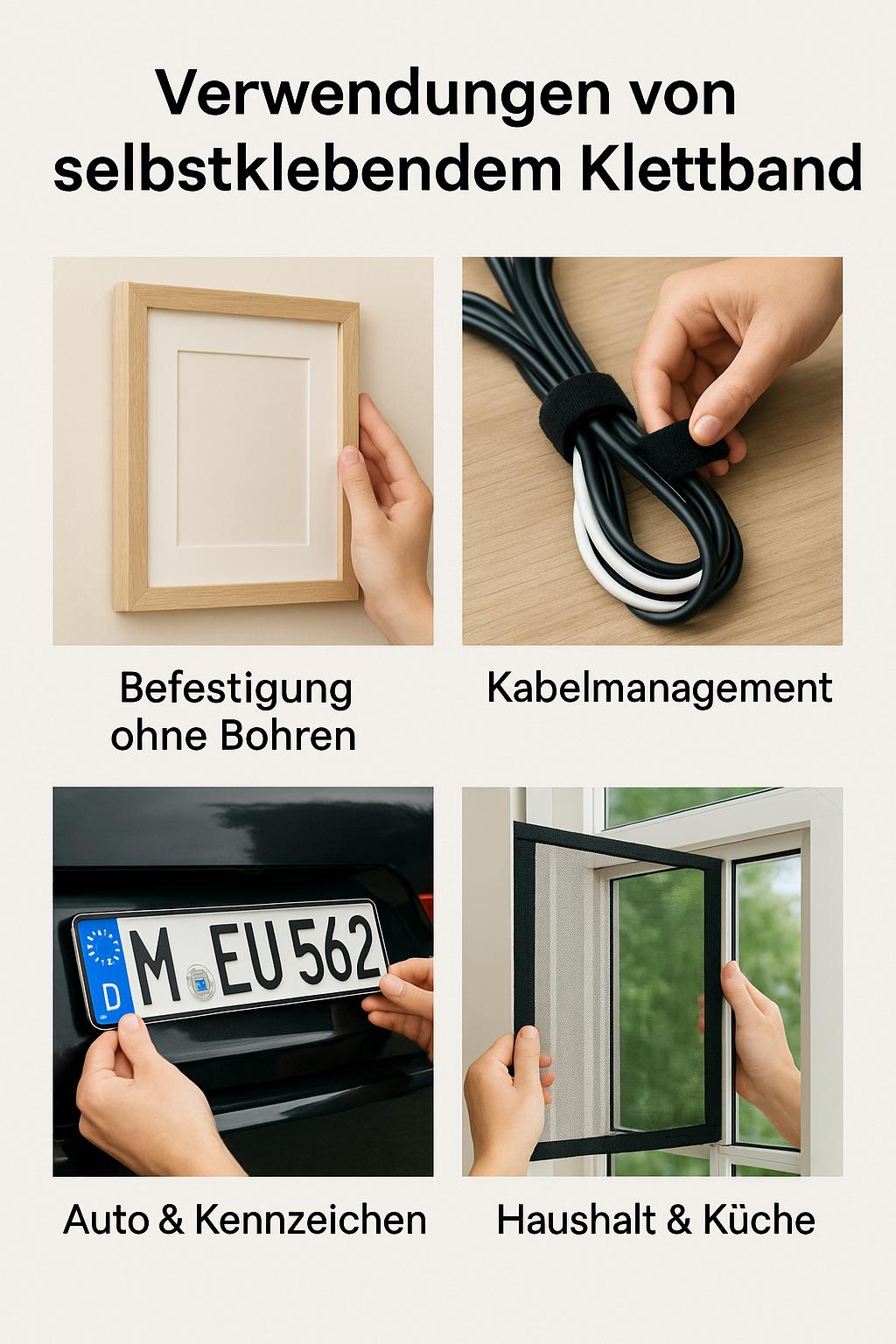 Extra Starkes Selbstklebendes Klettband - 1 Meter - Haken+Flausch Klettverschluss